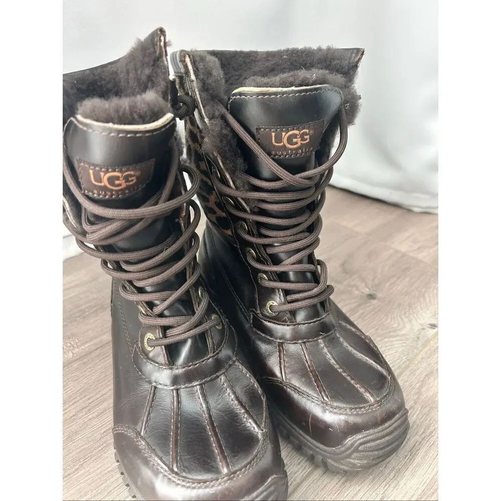 UGG Boots Womens Size 6 Adirondack Leopard Brown Rare Unique Animal Print